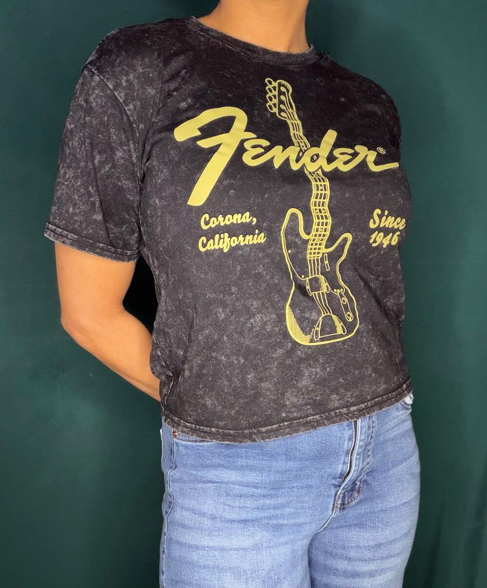 Grey Acid Wash Fender Crop Top